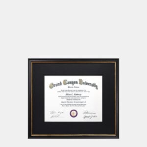 8x10 Thin Black and Gold Wood Frame with Black Linen Matting