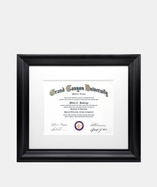 Black curved diploma or document frame