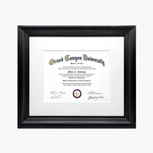 Black curved diploma or document frame