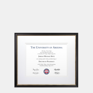 11x14 Thin Black and Gold Doctoral PhD Diploma Frame White Mats