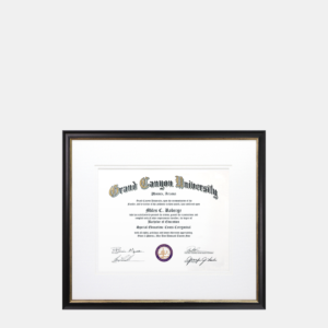 8x10 Thin Black and Gold Wood Diploma Frame with White Linen Matting