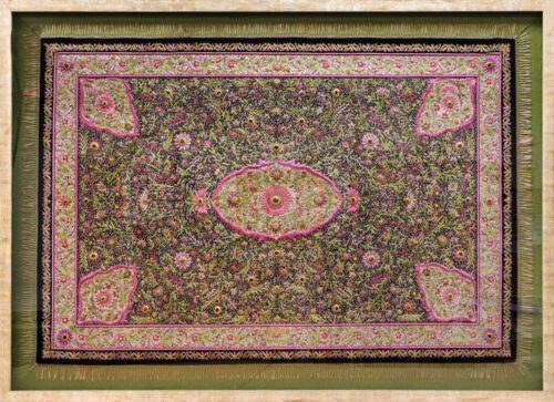 Large Custom Turkish Silk Rug Frame with Green Fabric Mat