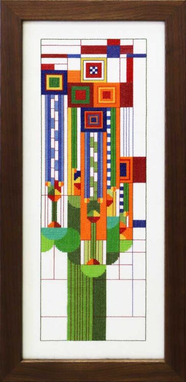 Framed Geometric Stained Glass Style Needlepoint Art