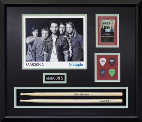 Maroon 5 Signed Photo and Drumstick Shadowbox Frame