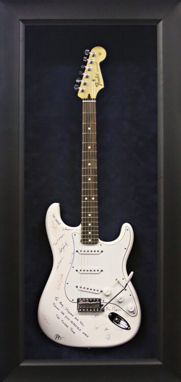 Signed White Fender Stratocaster Guitar Shadowbox Frame