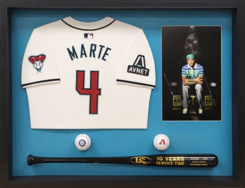 Marte Jersey with Baseball & Bat, Plus Photo in Shadowbox