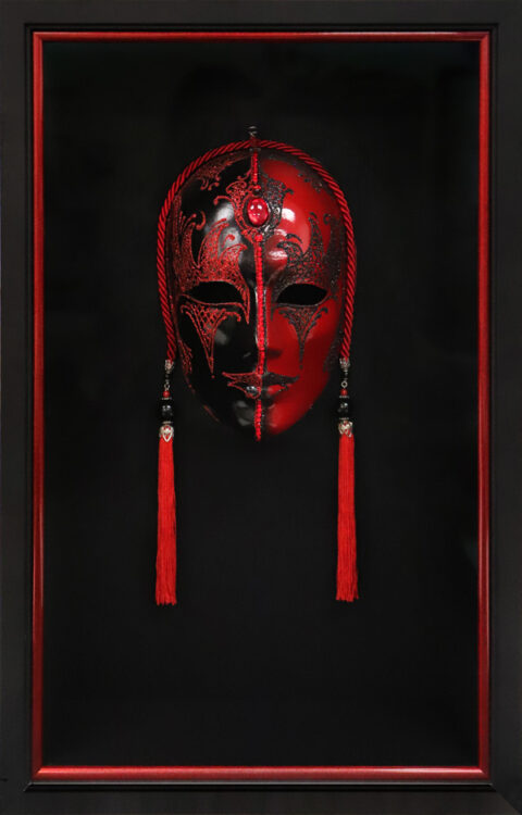 Venetian Masquerade Mask Custom Shadowbox Frame with Red Trim
