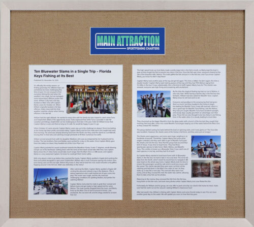 Weathered White Wood Frame for Sportfishing Article with Burlap Mat
