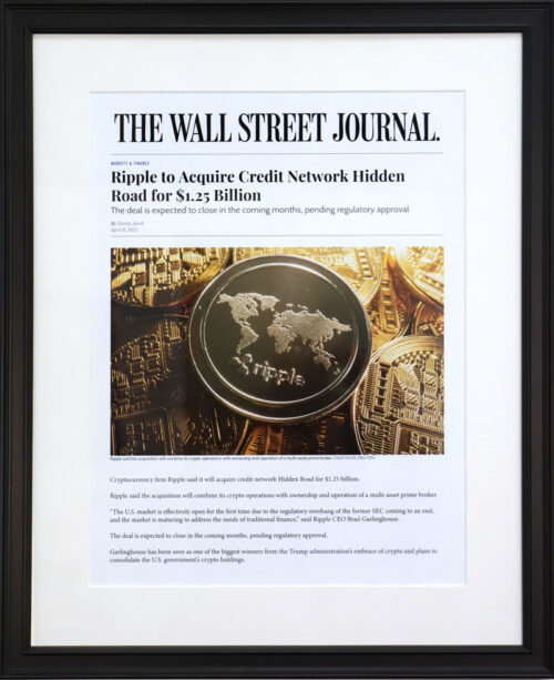 Custom Framed Wall Street Journal Ripple Cryptocurrency Article