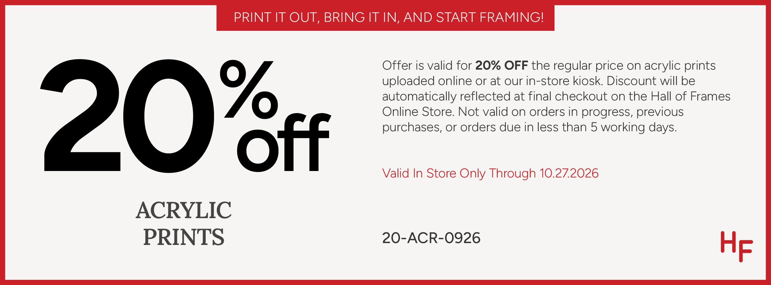 20 Percent Off Acrylics Prints Coupon