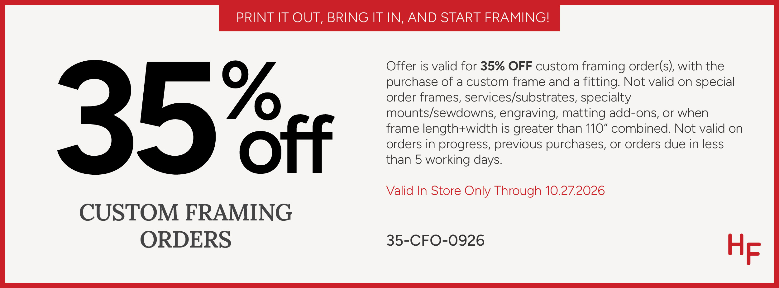 35 Percent Off Custom Framing Orders Coupon