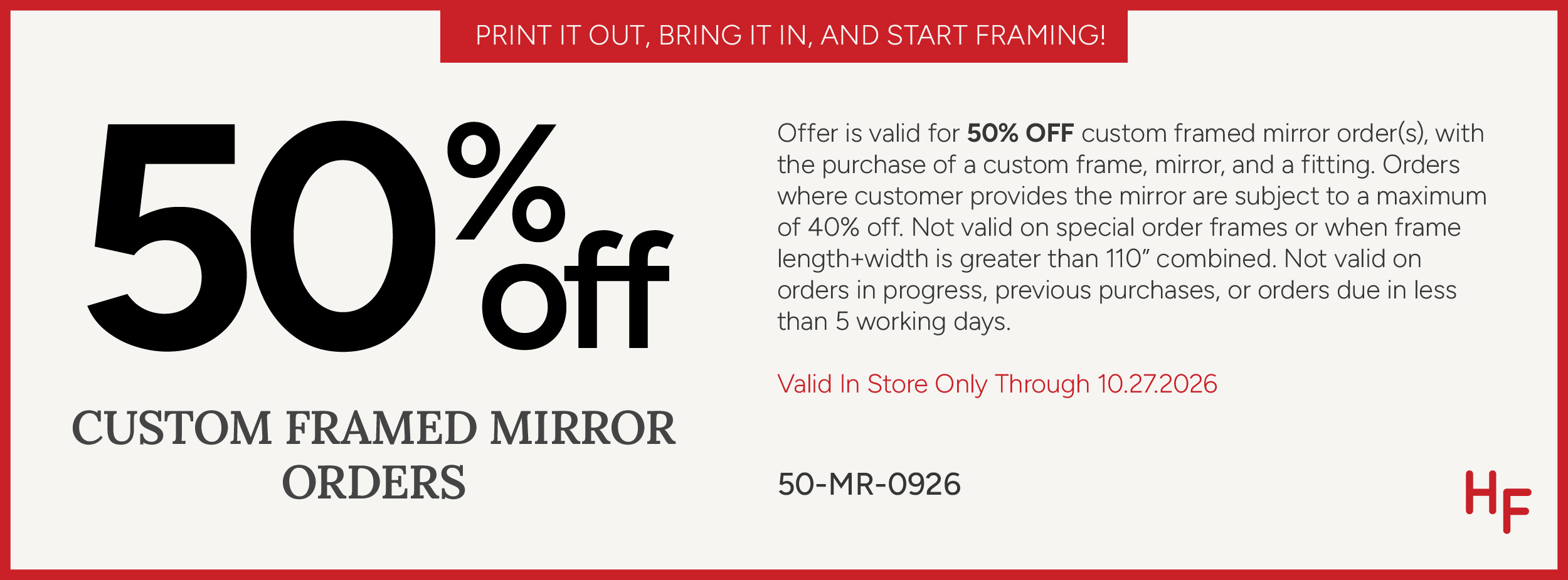 50 Percent Off Custom Framed Mirror Coupon